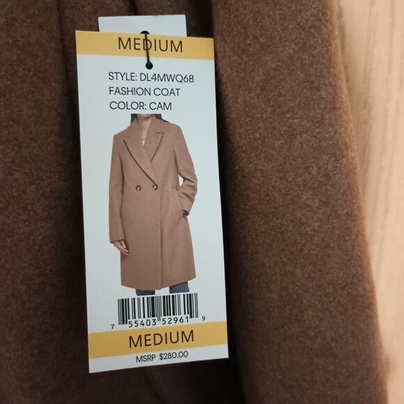 NEW DKNY Women's Faux Wool Notched Lapel Fully Lined Fashion Coat Camel Medium - Picture 7 of 9